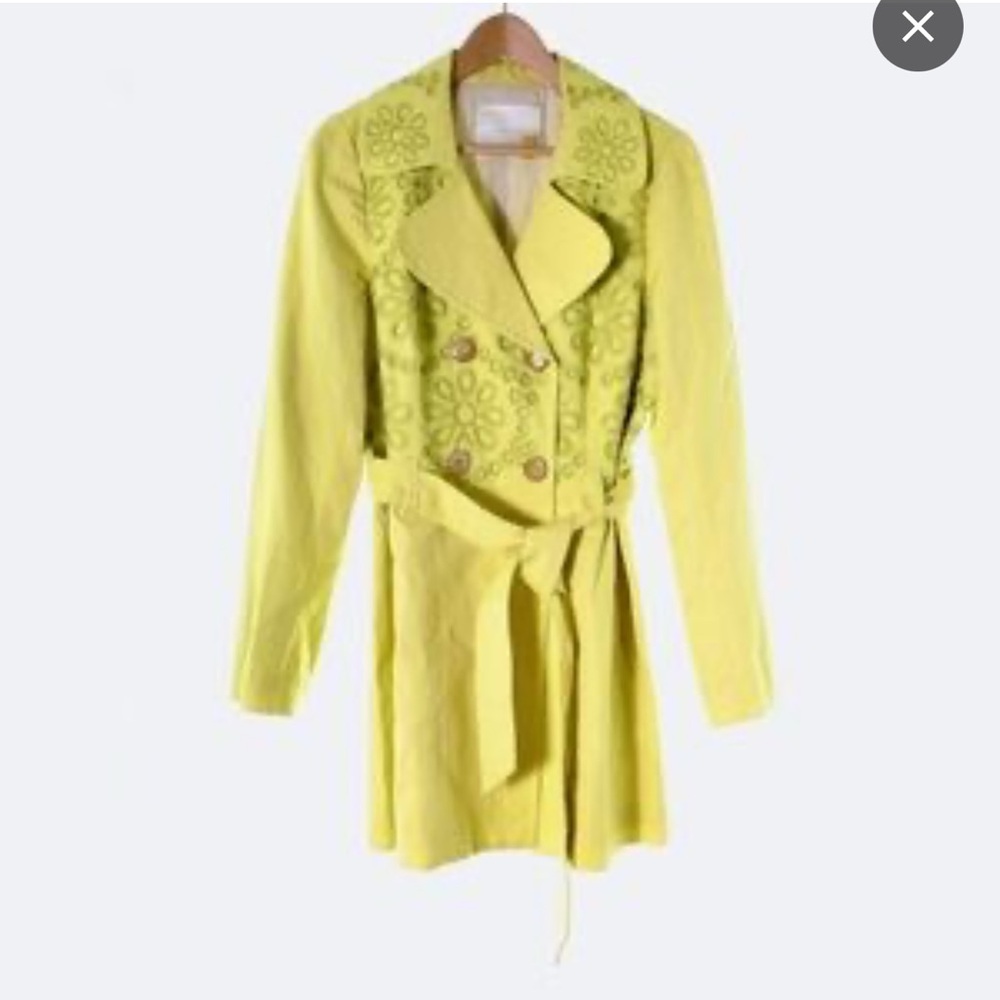 Floral Embroidered Yellow lime Coat